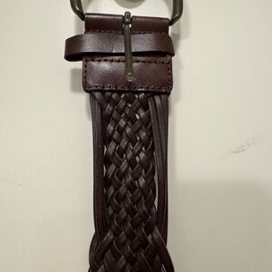 Brown Braided Leather Belt with Metal Buckle